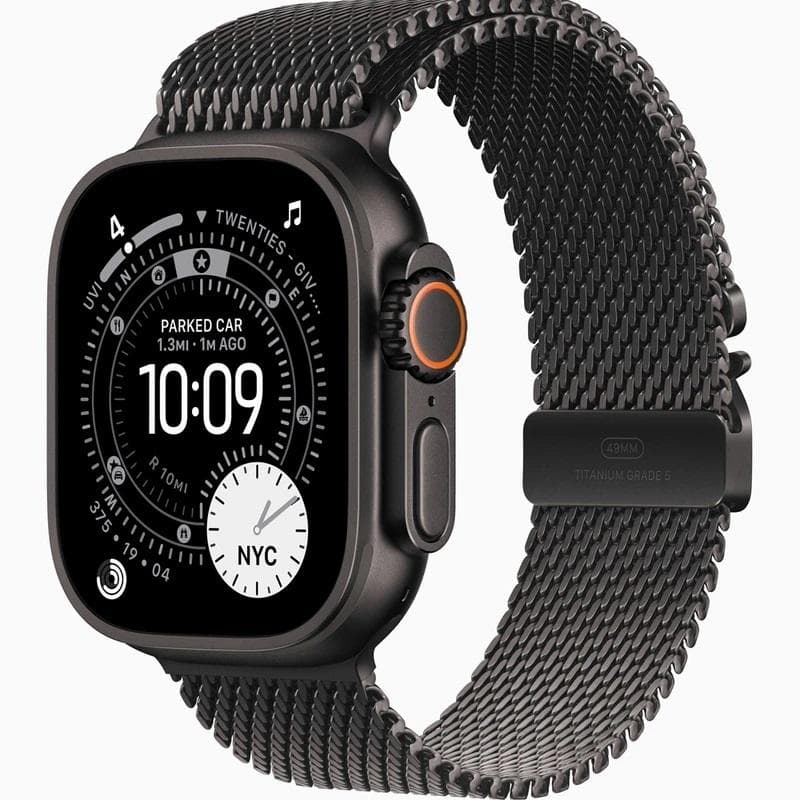 ساعت هوشمند اپل مدل Ultra 3 Black Titanium Case با بند Titanium Milanese از نمای ظاهری ویژه خرید اقساطی بازنشستگان تامین اجتماعی