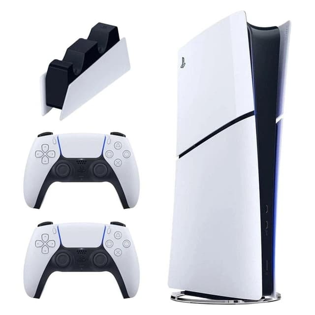 کنسول بازی سونی مدل PlayStation 5 Slim نسخه دیسکخور ریجن 2 اروپا سری 2016A ظرفیت حافظه داخلی 1 ترابایت - به همراه یک عدد کنترلر اضافه و پایه شارژر کنترلر از نمای ظاهری ویژه خرید اقساطی بازنشستگان تامین اجتماعی